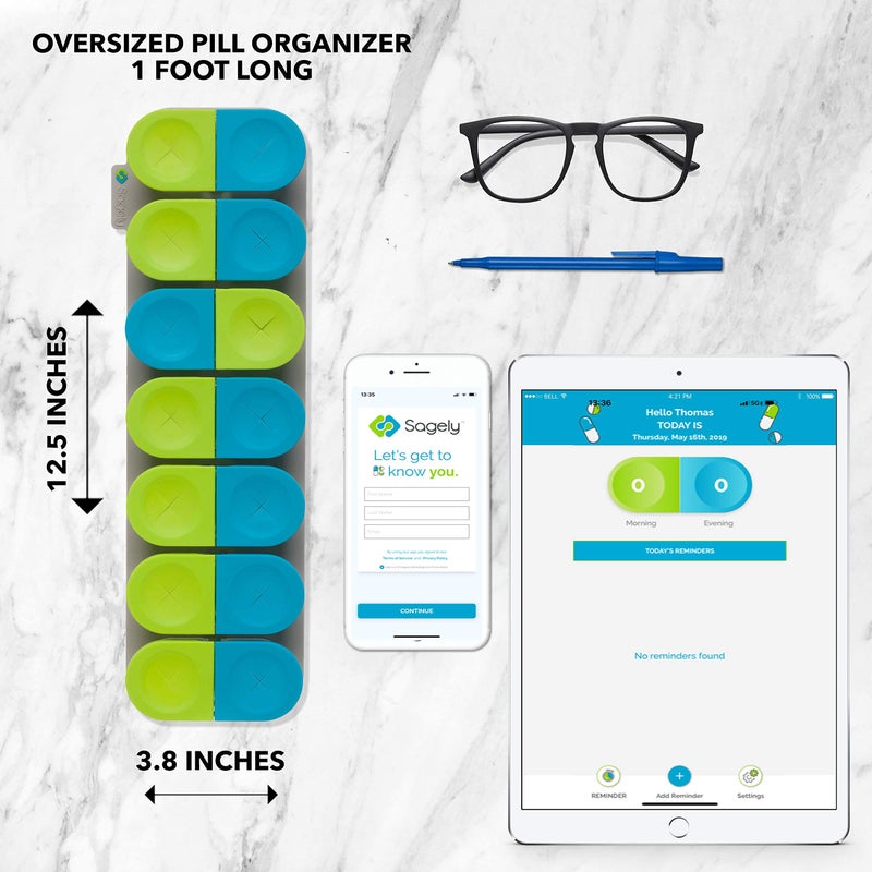 Sagely Smart XL Weekly Pill Organizer - Sleek AM/PM Twice a Day Pill Box with Free Smartphone Reminder App and 7 Day Travel Containers (Large Enough to Fit Fish Oil and Vitamin D Supplements) - Image 3